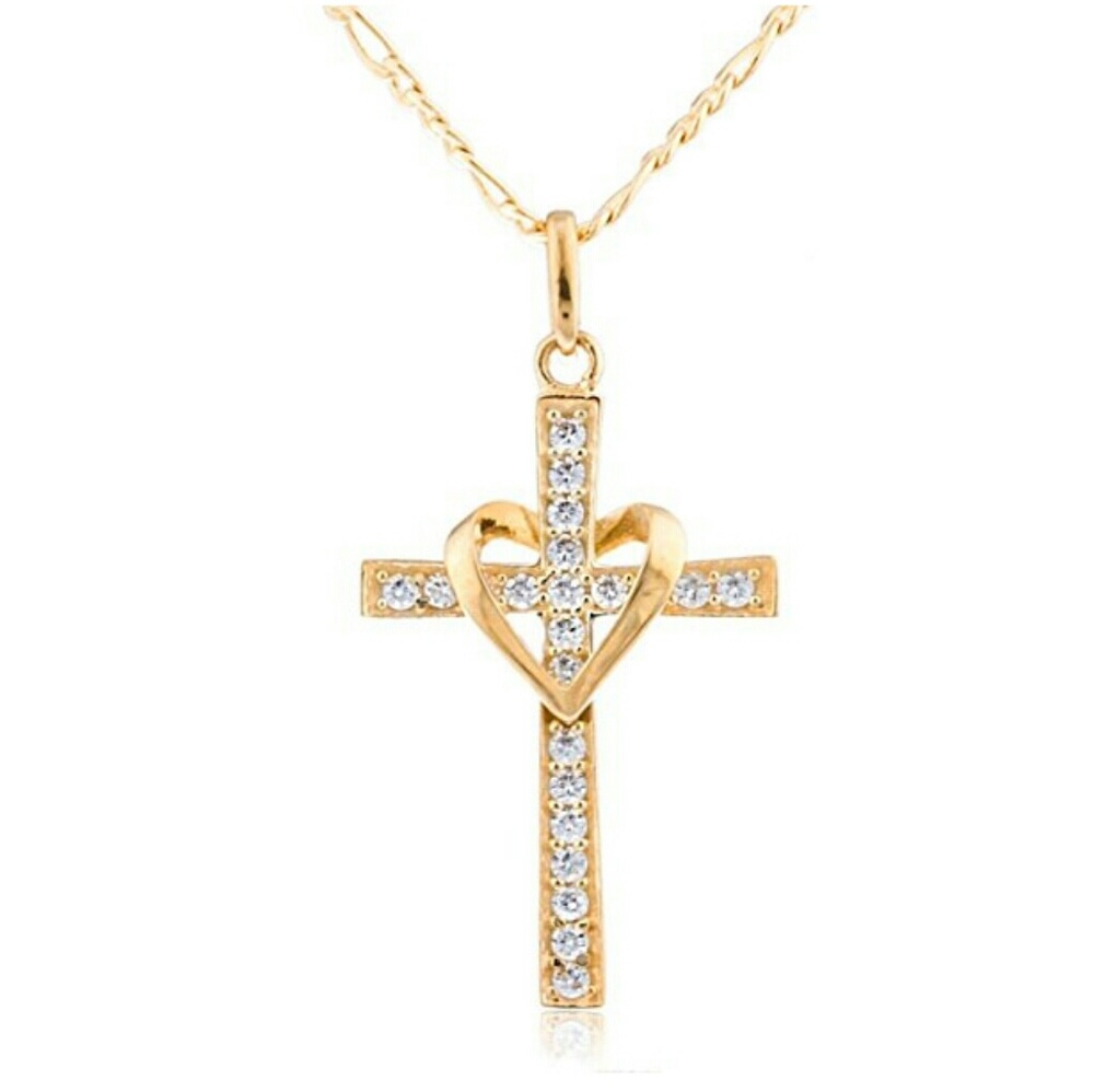 10k Yellow Gold Heart & Cross Pendant
